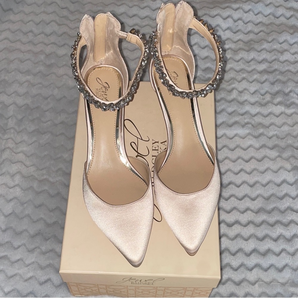 Jewel Badgley Mischka Wedding Kitten Heels with Embellished Straps